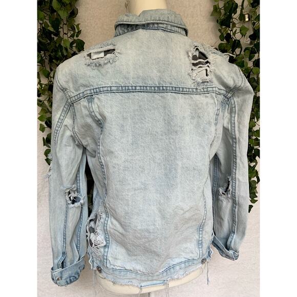 PacSun Cotton Distressed Denim Jean Jacket Men's Small - Picture 7 of 10